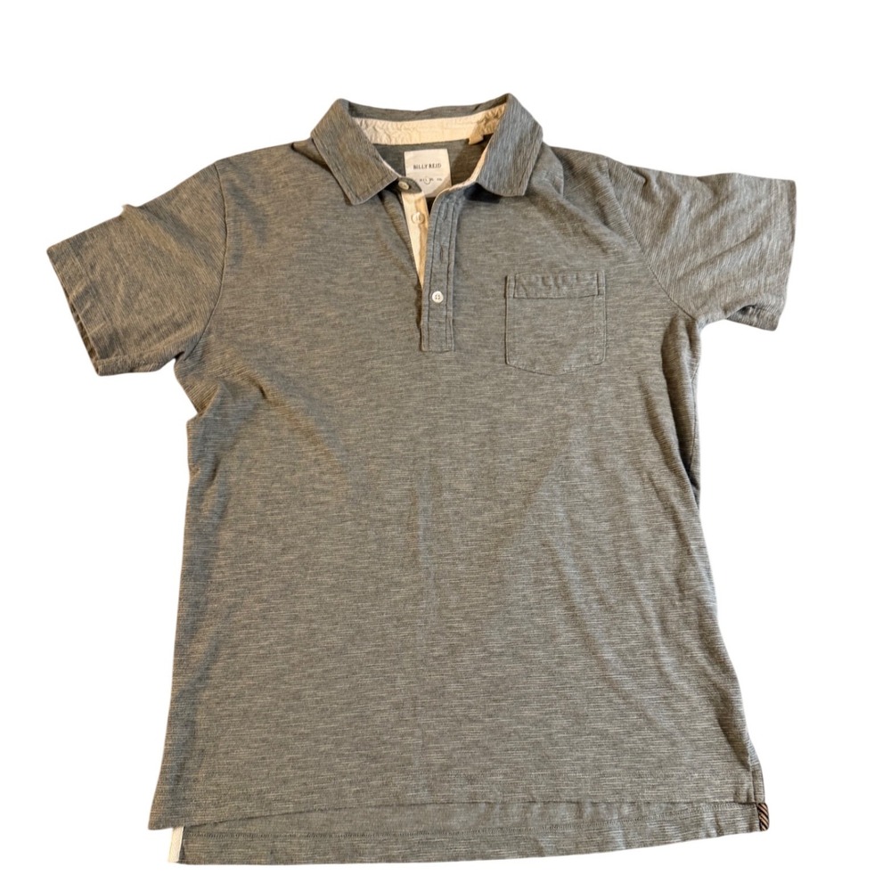Billy Reid Mens Grey Heathered Slub Knit Short Sleeve Pocket Polo Shirt Size L
